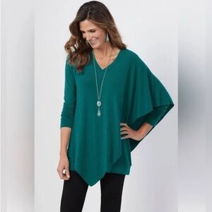 Soft Surroundings Plus Madeline Tunic Top In Jewel Green 1X Cape-Like Overlay